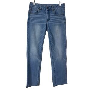 American Eagle Jeans Super Straight Crop Raw Hem Light Blue Wash Women’s Size 6